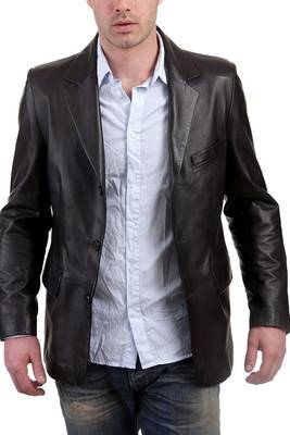 Men's black lambskin leather 3 button blazer coat 2