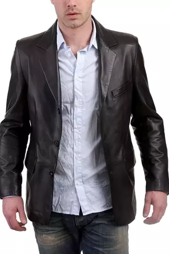 Men's black lambskin leather 3 button blazer coat