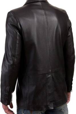 Men's black lambskin leather 3 button blazer coat 3