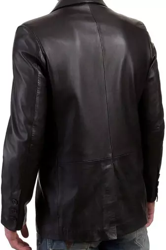 Men's black lambskin leather 3 button blazer coat