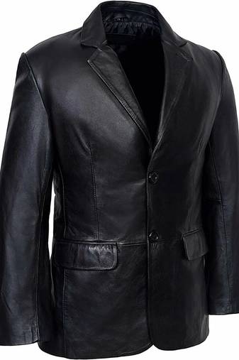 Men's black lambskin leather classic two button blazer jacket