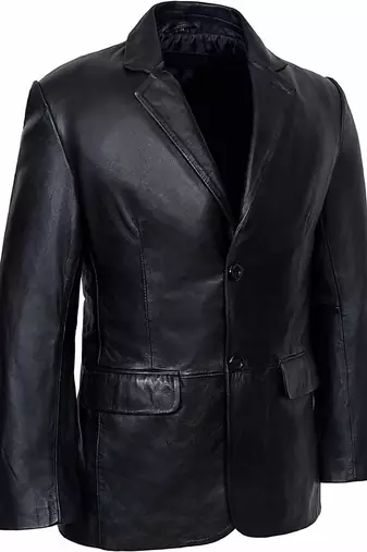 Men's black lambskin leather classic two button blazer jacket