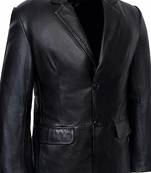 Men's black lambskin leather classic two button blazer jacket