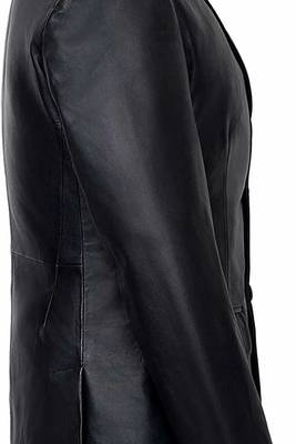 Men's black lambskin leather classic two button blazer jacket 2
