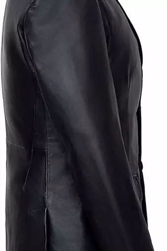 Men's black lambskin leather classic two button blazer jacket