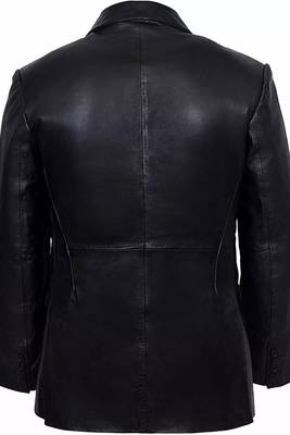 Men's black lambskin leather classic two button blazer jacket 3