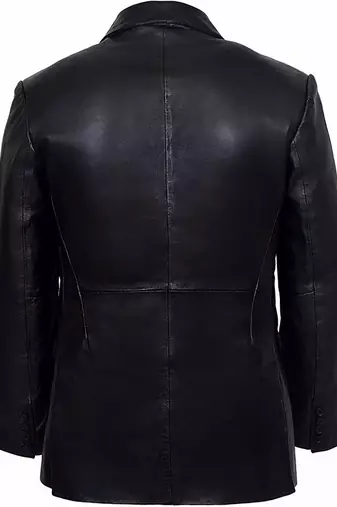 Men's black lambskin leather classic two button blazer jacket