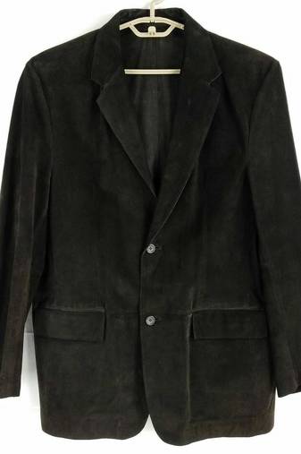 Men's black soft genuine suede leather two button blazer
