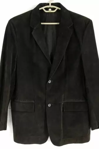 Men's black soft genuine suede leather two button blazer