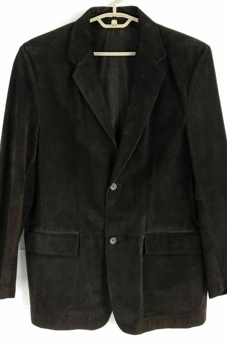Men's black soft genuine suede leather two button blazer