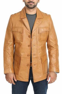 Men's tan genuine leather safari field jacket for men coat 1