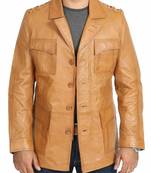 Men's tan genuine leather safari field jacket for men coat