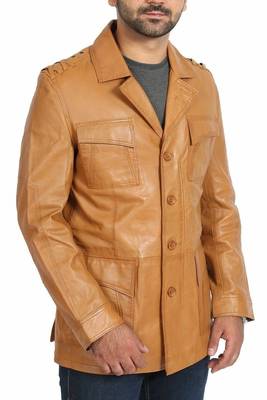 Men's tan genuine leather safari field jacket for men coat 2
