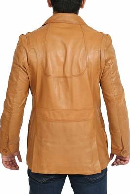 Men's tan genuine leather safari field jacket for men coat 3