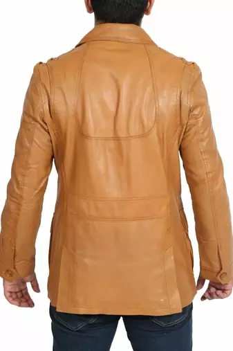 Men's tan genuine leather safari field jacket for men coat