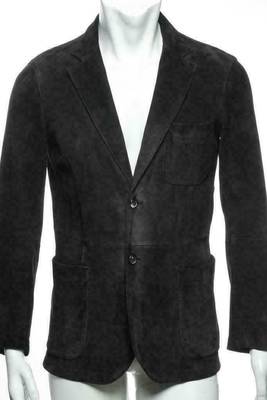 Men's black soft genuine suede leather casual blazer jacket 1