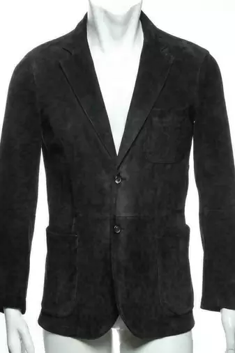 Men's black soft genuine suede leather casual blazer jacket