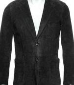 Men's black soft genuine suede leather casual blazer jacket