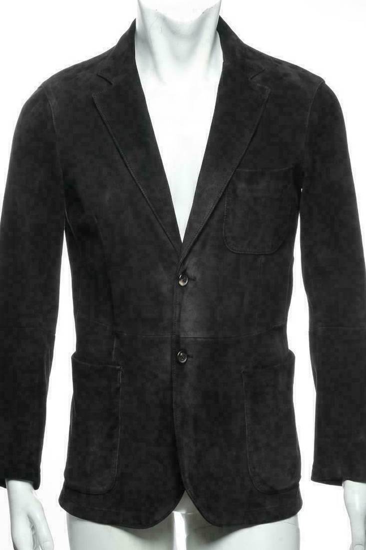 Men's black soft genuine suede leather casual blazer jacket
