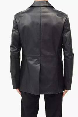 Men's black double breasted real lambskin leather blazer coat 3