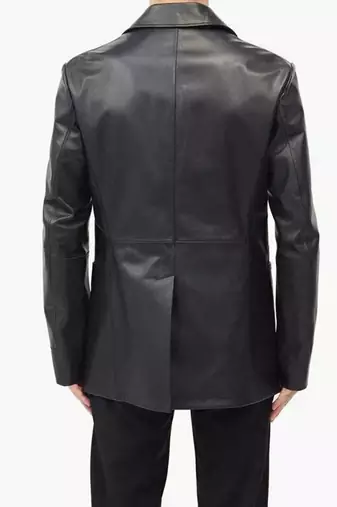 Men's black double breasted real lambskin leather blazer coat