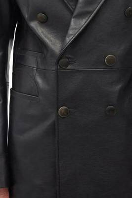 Men's black double breasted real lambskin leather blazer coat 4