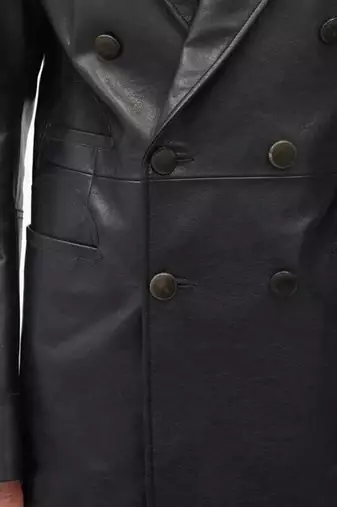 Men's black double breasted real lambskin leather blazer coat