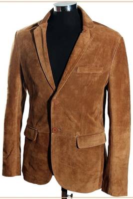 Men's brown soft genuine suede leather two button blazer 1