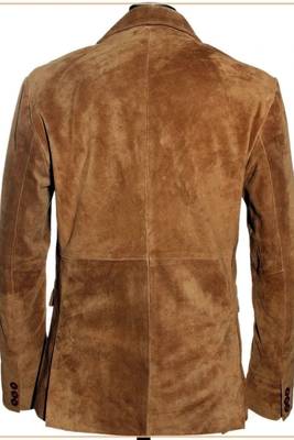 Men's brown soft genuine suede leather two button blazer 2