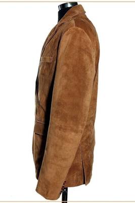 Men's brown soft genuine suede leather two button blazer 3
