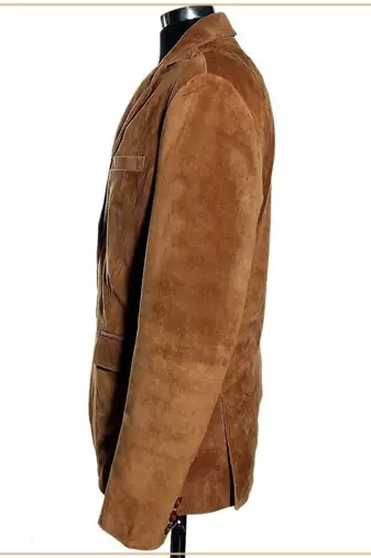 Men's brown soft genuine suede leather two button blazer