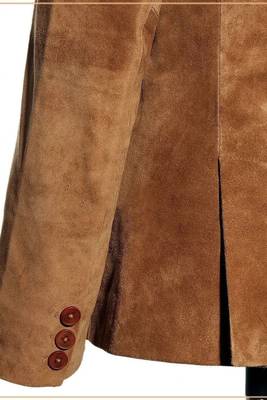 Men's brown soft genuine suede leather two button blazer 4