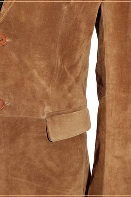 Men's brown soft genuine suede leather two button blazer 5