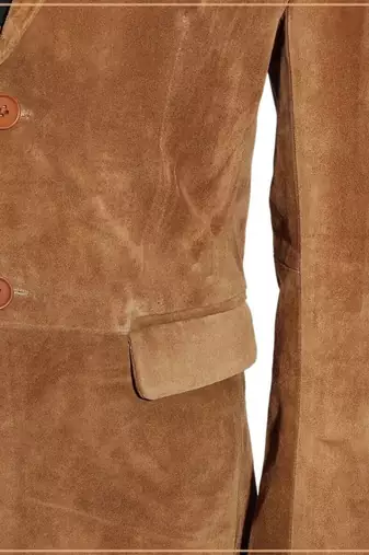 Men's brown soft genuine suede leather two button blazer