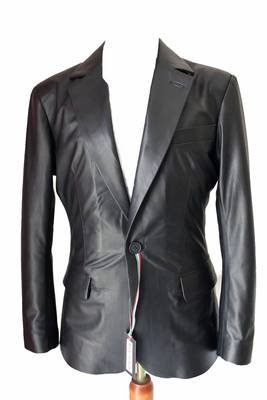 Men's black real lambskin leather single button formal blazer 1