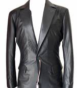 Men's black real lambskin leather single button formal blazer