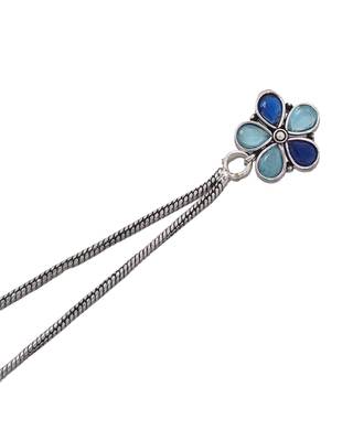 Blue Floral Long Chain Jhumka Earrings for Women | Oxidised Silver Look Ethnic Traditional Dangler Earrings 5