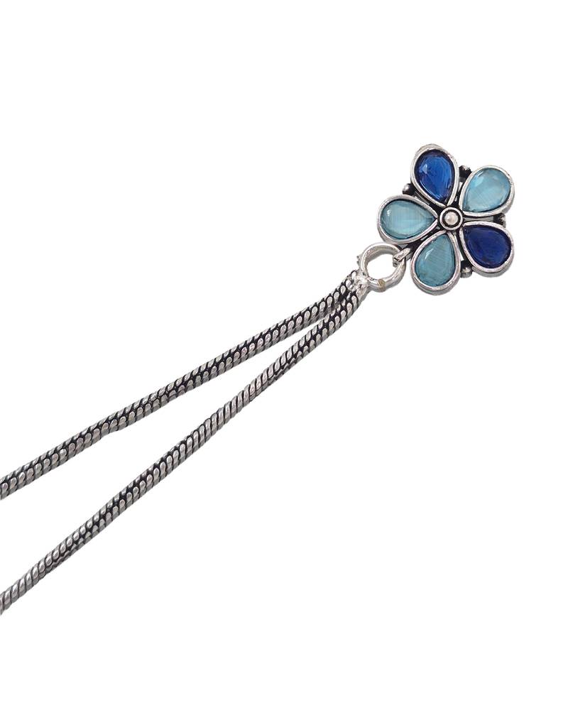 Blue Floral Long Chain Jhumka Earrings for Women | Oxidised Silver Look Ethnic Traditional Dangler Earrings
