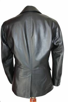 Men's black real lambskin leather single button formal blazer 2