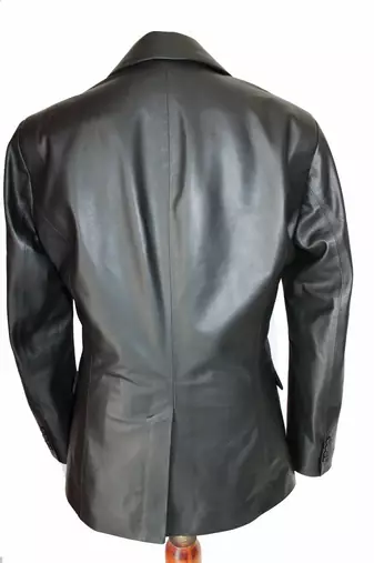 Men's black real lambskin leather single button formal blazer