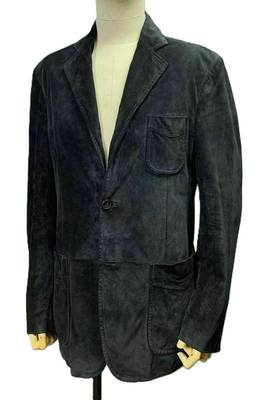 Men's black soft suede suede leather classic blazer coat 1