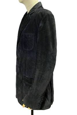 Men's black soft suede suede leather classic blazer coat 2