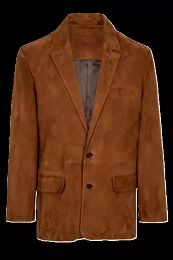 Men's brown soft suede leather two button sport coat