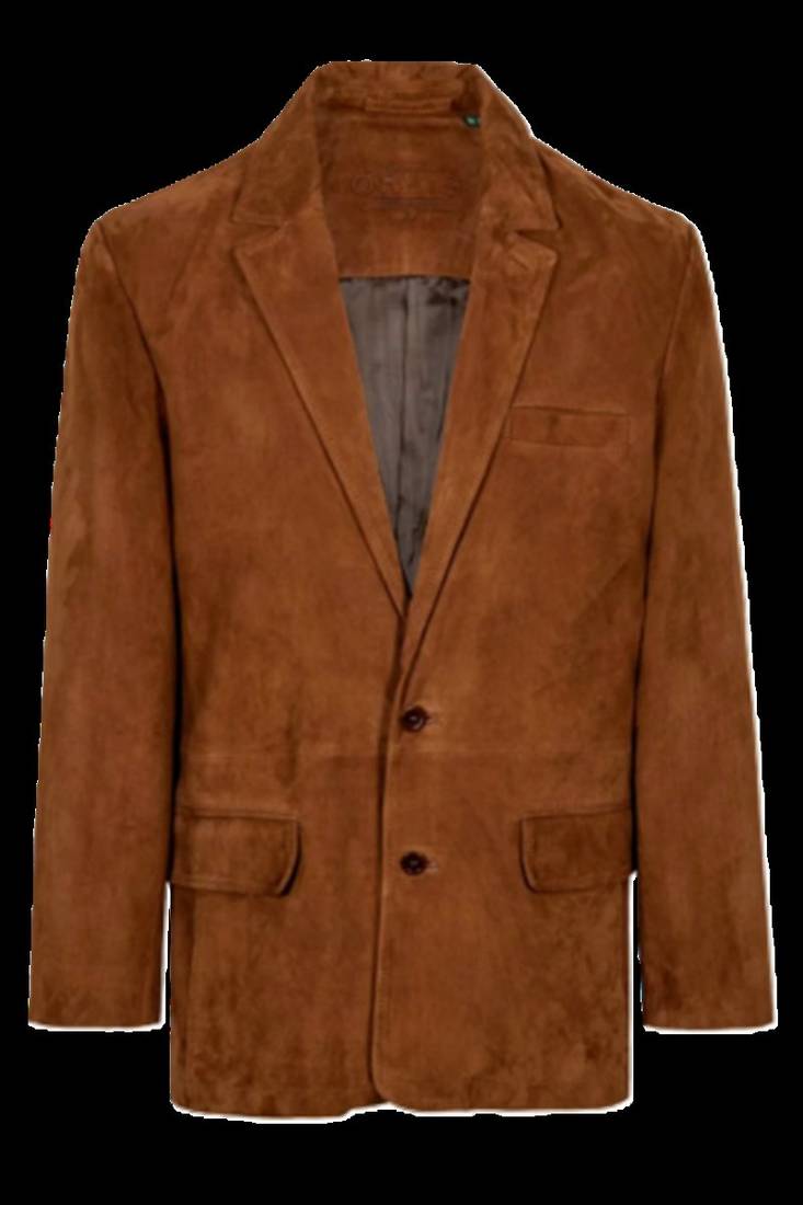 Men's brown soft suede leather two button sport coat