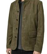Men's olive green soft suede genuine leather casual jacket