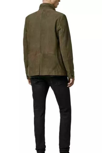 Men's olive green soft suede genuine leather casual jacket