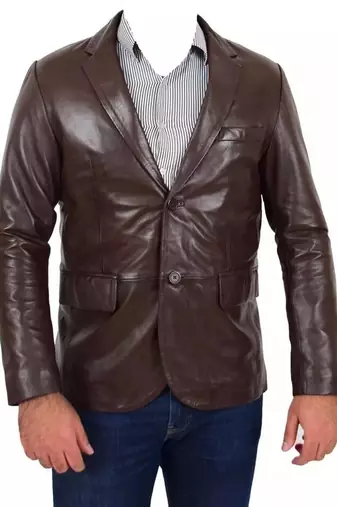 Men's dark brown real lambskin leather formal blazer jacket