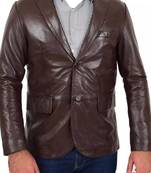 Men's dark brown real lambskin leather formal blazer jacket