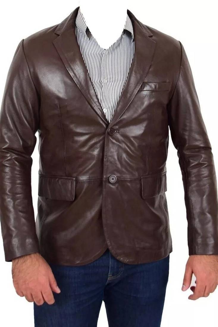 Men's dark brown real lambskin leather formal blazer jacket