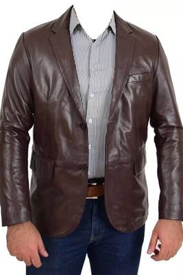 Men's dark brown real lambskin leather formal blazer jacket 2